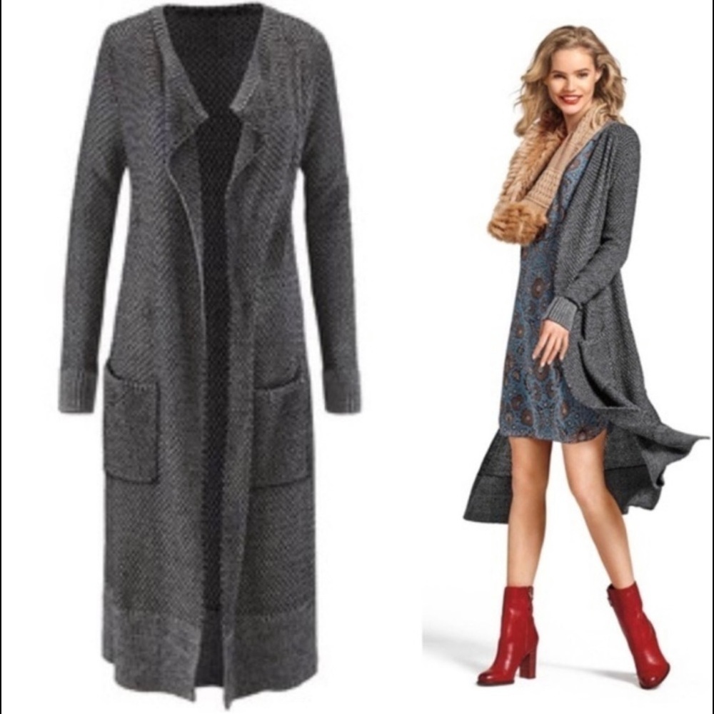 NEW! Cabi Lara Long Duster Cardigan Jacket Coat Black Grey Small 3166
